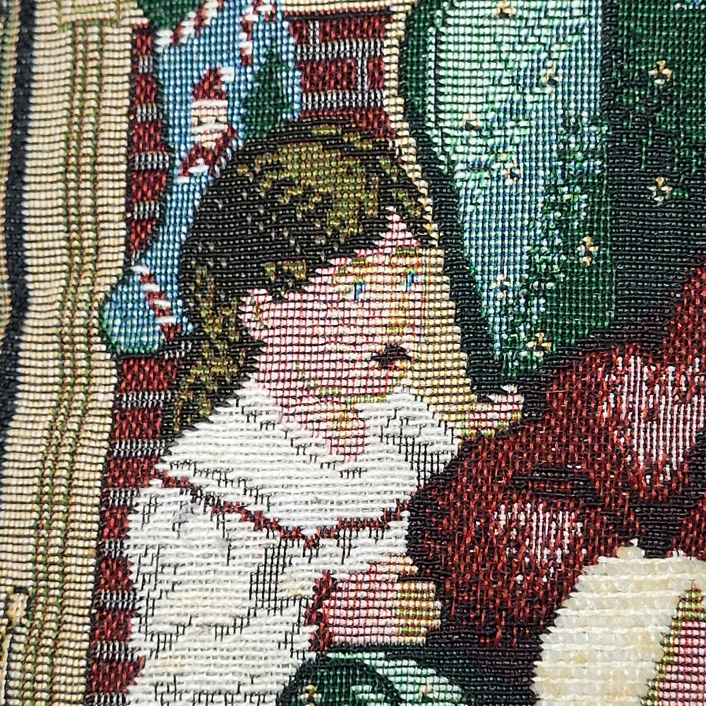 Betty Whitaker Christmas Tapestry Throw Pillow with Sleeping Santa Design